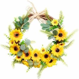 15,7 pouces Couronne de tournesol artificielle Printemps été Fausse couronne florale Grande fausse