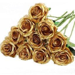 12 pcs Roses Artificielles, 50cm Seule Longue Tige Fausse Rose (Or)