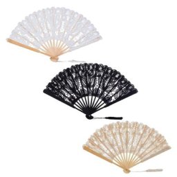 Éventail pliant creux en dentelle noir et blanc style Vintage pour femmes et filles cadeau