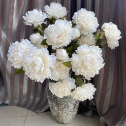 Grandes fleurs artificielles pivoine 2 têtes/branche fausses roses ouvertes blanches pour