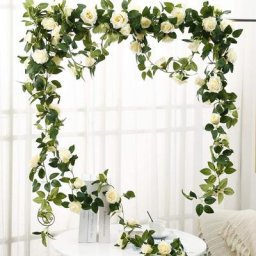 Guirlande de roses artificielles 1.8m fausses fleurs feuilles vertes pour arc de mariage mur de