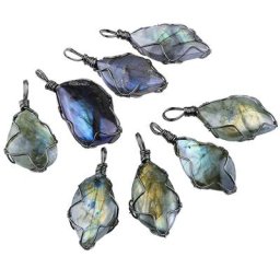 Collier pendentif en pierre de labrumen pour unisexe bijoux irréguliers enveloppés de fil fait à la