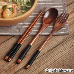 Ensemble de Casse-Tête Portable en Bois Naturel Cuillère Baguettes Fourchette InPorter Voyage