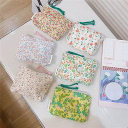 Petit sac à cosmétiques en coton rose frais porte-monnaie en tissu Mini étui pour cartes