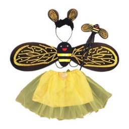 Robe princesse pour filles 3/4 pièces Costume féerique ensemble ailes d'abeille oreilles