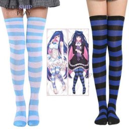 Culotte et bas 2 styles avec porte-jarretelles bas Anime Cosplay bleu et blanc à rayures bleues et