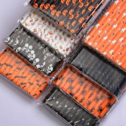 Pailles en Papier à Boire pour Halloween Modules en Toile d'Araignée Citrouille Chauve-Souris