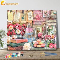 CHENISTcocktail-Peinture à l'huile par numéros théière livre paysage peint à la main coloriage