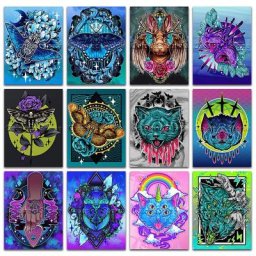 Peinture diamant thème aviation 5D points de croix animaux colorés papillon lapin chat rose