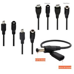 Câble de chargement portable DC 2.1mm x 3.5mm ou DC 1.35mm x mm femelle vers Mini USB 5 broches