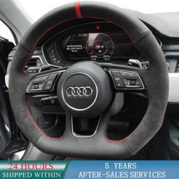 Juste de Volant de Voiture Tressée en Daim Noir Rond pour Audi A3 (8V) A4 (B9) Avant A5 (F5) A1