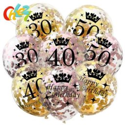Ballons Confettis en Latex Or et Noir Décoration de ixde Mariage 18 21 30 40 50 Ans 5 Pièces