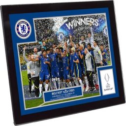 Cadre en verre de célébration Chelsea Super Cup 2021 - 8 x 6 pouces