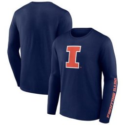 T-shirt à manches longues Illinois Fighting Illini Double Time 2-Hit de marque Fanatics bleu marine pour homme