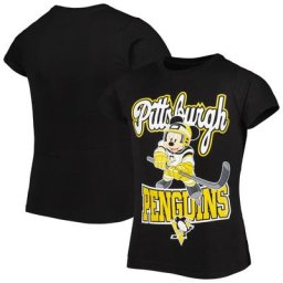 T-shirt Mickey Mouse Go Team Go des Penguins de Pittsburgh noir pour jeune fille