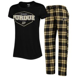 Concepts Sport T-shirt et pantalon en flanelle pour femme Noir/doré Purdue Boilermakers Badge
