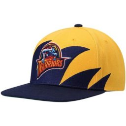 Casquette snapback à dents de requin Mitchell & Ness pour homme, jaune/bleu marine Golden State Warriors Hardwood Classics - Homme Taille: OSFA