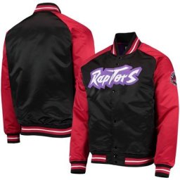 Mitchell & Ness pour homme Noir/Rouge Toronto Raptors Hardwood Classics Reload 3.0 Raglan Full-Snap Satin Jacket - Homme Taille: XL