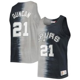 Débardeur pour homme Mitchell & Ness Tim Duncan noir/gris San Antonio Spurs Hardwood Classics Tie-Dye avec nom et numéro - Homme Taille: L