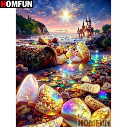 Peinture diamant MFUN pour salle de bain broderie diamant ""paysage de pierre"" image carrée et