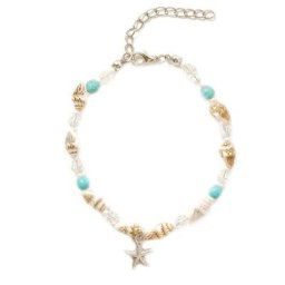 Bracelet de cheville fait à la main pour femmes chaîne de pied en perles style Boho bleu étoile