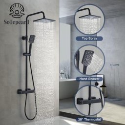 Solepearl Ensemble De Douche De Salle De Bains Montage Mural Noir/Chrome Colonne De Douche Pomme