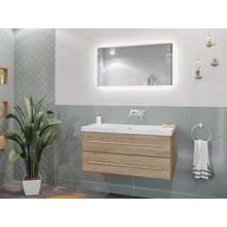 Damo avec vasque en marbre Carrara White 100cm sans pré-perçage & miroir à LED