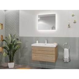 Damo avec simple vasque en marbre Carrara White 75cm & miroir à LED