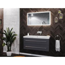 Damo avec vasque en marbre Carrara White 100cm sans pré-perçage & miroir à LED