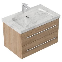 Meuble SDB Damo en décor chêne avec une vasque en marbre Carrara White 75cm