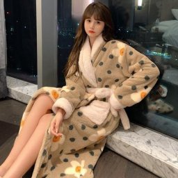 Peignoir imprimé mi-mollet pour femme vêtements d'intérieur chauds style coréen salon mode
