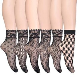 Chaussettes ultra-fines pour femmes sexy ajourées noires bas fins jacquard résille dentelle