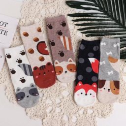 Chaussettes en coton pour femmes lot de 5 paires motif Animal de dessin animé pour adultes