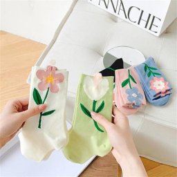 Sokken – chaussettes en coton doux pour femme motif Floral 3D nouveauté collection printemps