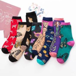 Chaussettes Vintage en Coton pour Femme et Fille Motif Animal Léopard Dessin Animé Coquillage