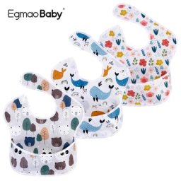 Bavoirs bébé lavables avec attrape-nourriture imperméable 100% polyester revêtement TPU