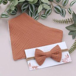 Kit de bavoir de bandeau de cheveux de princesse noeud papillon pur coton couleur unie pour bébé