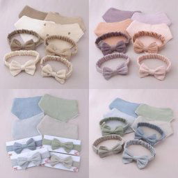 Bandeau élastique pour bébé Kit de serviettes de salive bandeau de cheveux en coton couleur unie