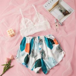 Ensemble 2 pièces Sexy pour femmes tenue de nuit en dentelle Camisole haut pyjama short