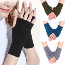 Mitaines en tricot pour femmes gants chauds sans doigts de couleur unie gants doux sans doigts