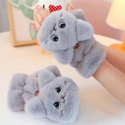 Gants d'hiver en peluche pour femmes mitaines de chat sans doigts chauds doux et épais pour