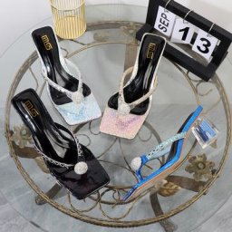 Sandales à Paillette en Cuir Verni avec Strass pour Femme Pantoufles d'Automne Transparentes à Bout