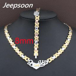 SFKGBEED-Ensemble collier et bracelet coeur Love You pour femme bijoux fantaisie acier inoxydable