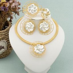 Ensemble de bijoux plaqués or 18 carats pour femme collier brésilien boucles d'oreilles bijoux de