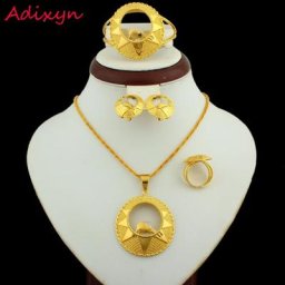 Adixyn-Ensemble de bijoux éthiopiens en or 24 carats collier boucle d'oreille pendentif