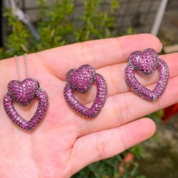 CWWZircons – collier et boucles d'oreilles Double cœur en zircone cubique pour femme ensemble de