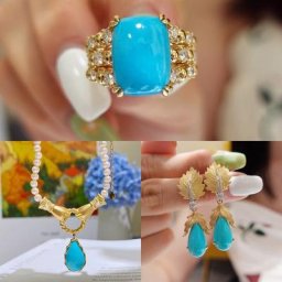 Ensemble de bijoux géométriques de luxe pour femmes incrustation bleu AAA Zircon Vintage pendentif