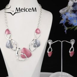 Ensemble de bijoux en émail plaqué argent pour femme collier géométrique boucles d'oreilles