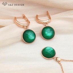 S & Z uco-Boucles d'oreilles pendantes rondes pour femmes ensembles de bijoux de fête or rose