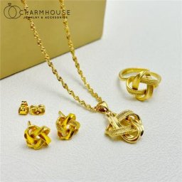 Ensemble de Bijoux de Dubaï en Or 24K pour Femme Collier Boucles d'Oreilles Bague Accessoires de